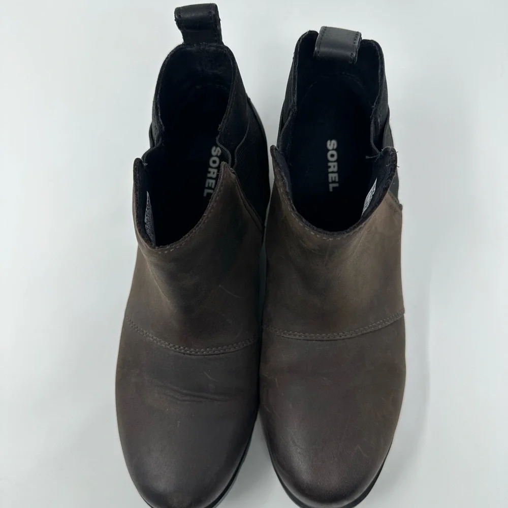Sorel Womens Size 7 .5 Emelie Chelsea Boots Quarry Black Leather Waterproof Shoe - Picture 12 of 12